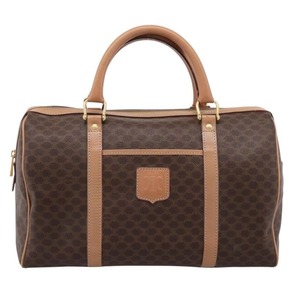 Celine Vintage Macadam Boston Canvas And Leather Brown Pvc Handbag